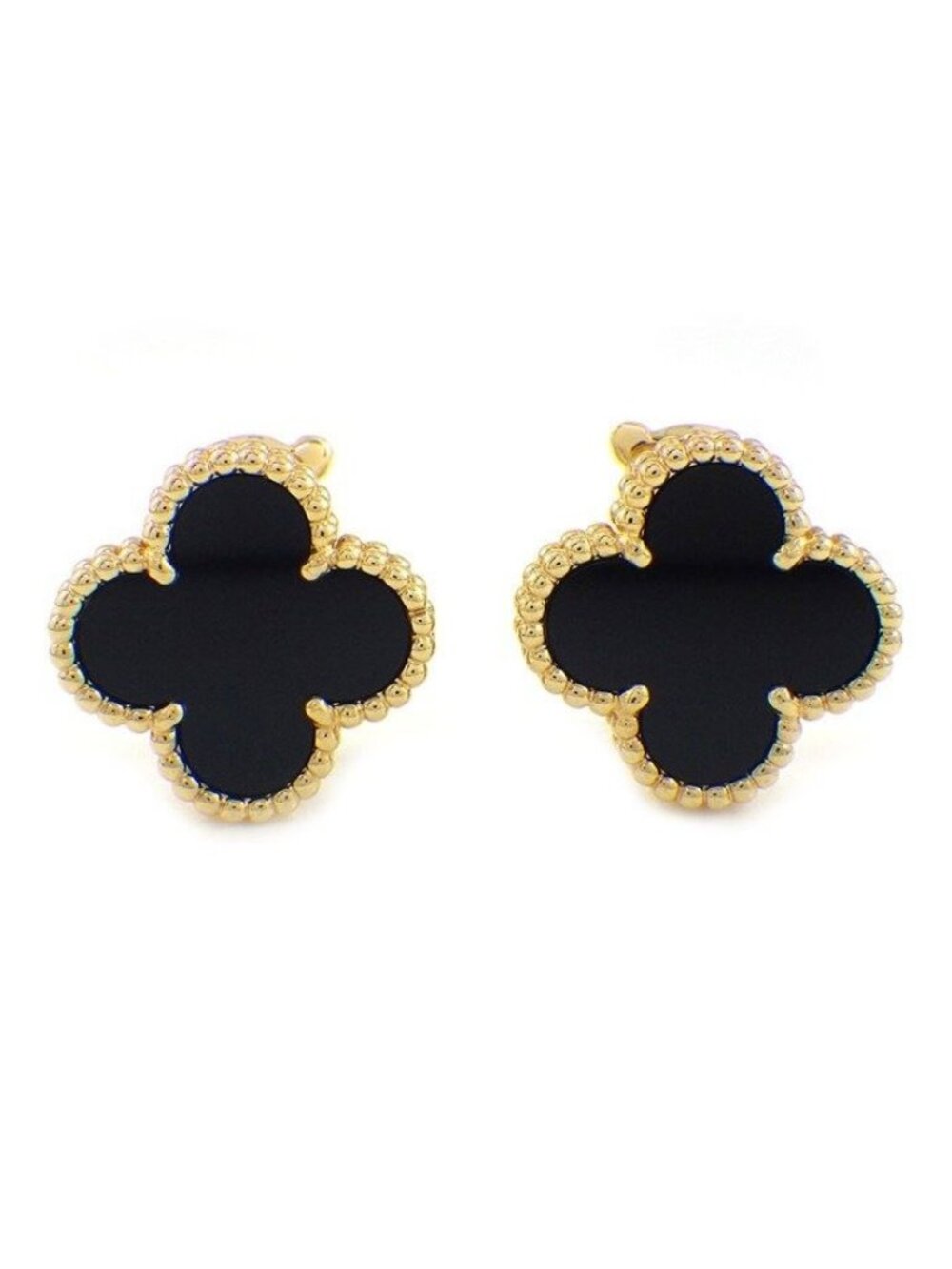 Van Cleef & Arpels Earrings Vintage Alhambra Onyx 18k Yellow Gold